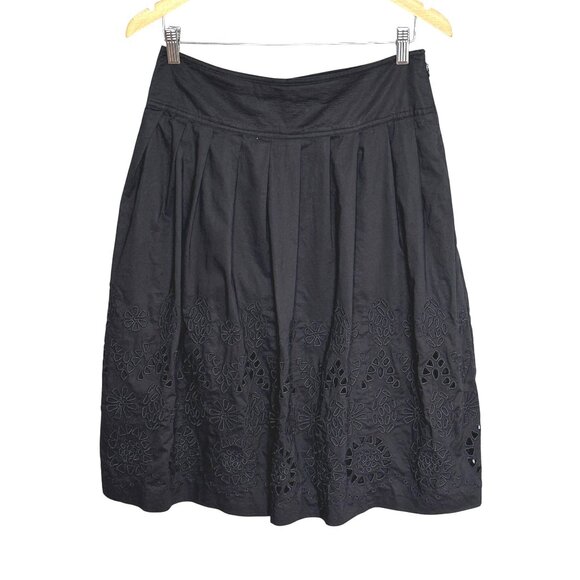 Black Cotton Eyelet Pleated Skirt Size 4 Vintage Anne Klein Whimsygoth - Picture 1 of 7